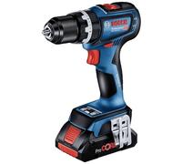 Bosch Professional 18V System GSB 18V-90 C - Taladro percutor a batería (64 Nm, 2100 rpm, módulo Connectivity, 2 baterías ProCore x 4.0Ah, en L-BOXX), Azul