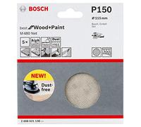 Bosch Professional 2608621139 Hojas de lija M480 Best for Wood and Paint, madera y pintura, grano P180, accesorios para lijadora excéntrica, Ø 115 mm, 5 piesas