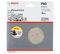 Bosch Professional 2608621162 Hojas de lija M480 Best for Wood and Paint , madera y pintura, grano P80, accesorios para lijadora excéntrica, Ø 150 mm, 5 piesas