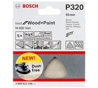 Bosch Professional 2608621196 Hojas de lija M480 triangulares Best for Wood and Paint , madera y pintura, grano P320, accesorios para lijadora delta, 5 piesas