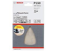 Bosch Professional 2608621210 Hojas de lija M480 triangulares Best for Wood and Paint, madera y pintura, grano P150, accesorios para lijadora delta,10 piesas