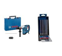 Bosch Professional GBH 4-32 DFR - Martillo perforador Eléctrica con cable Azúl (Ø máx. hormigón 32 mm, en maletín) + Set 5 de brocas para martillo Expert SDS plus-7X (para Hormigón armado, Ø 6-10 mm)