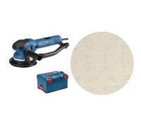 Bosch Professional GET 75-150 - Lijadora excéntrica turbo (Ø de plato lijador 150 mm, en L-BOXX) + 5x Mallas de lija Expert M480 (para Madera dura, Pintura sobre madera, grano 80, accesorios)