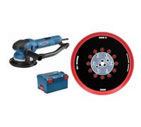 Bosch Professional GET 75-150 - Lijadora excéntrica turbo (750 W, Ø de plato lijador 150 mm, en L-BOXX) + 1 x Platos de soporte multiperforados de uso universal Expert Multihole, Accesorios, Ø 150 mm