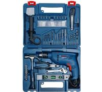Bosch Professional: GSB 600 - Taladro percutor (motor de 600 W, mango adicional, juego de accesorios de 100 piezas, maletín)