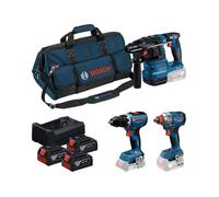 Bosch Professional GSR 18V-65, GDX 18V-285, GBH 18V-22 Combo de 3 Herramientas 18V con GBA 18V 3x5.0Ah y GAL 12V-18V-80 y bolsa