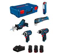 Bosch Professional Kit 5 Attrezzi: Gsr 12v15 + Gop 12v28 + Gdr 12v105 + Gsa 12v14 + Gli 12v300 + 3x2.0ah + Caricabatterie, XlboxX-0615990n1d