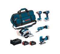 Bosch Professional KIT COMBINADO DE 5 HERRAMIENTAS 18V: GSR 18V-65 + GDX 18V-285 + GKS 18V-57-2 + GOP 18V-34 + GST 18V-125 S con 2 baterías 5.0Ah