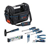 Bosch Professional kit combinado GWT 20 + set de herramientas de mano (incl. 3 destornilladores, 1 juego de llaves hex. de 9 piezas, 1 alicate corte diagonal, 1 martillo, 1 nivel de 25 cm, 1 navaja)