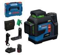 Bosch Professional Láser de Líneas GLL 12V-100-33 CG (3×360° líneas láser verdes, incl. LB10, clip de techo DK20, 2×baterías GBA 12V 2.0Ah, cargador GAL 12V-40, L-BOXX 136) - Amazon Exclusive Set