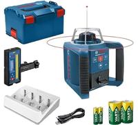 Bosch Professional Nivel láser giratorio GRL 300 HV (haz de luz roja, receptor láser LR 45, alcance hasta 300 m de diámetro, batteries rechargeables (2 x D, 1 x 9 V), Cargador, en L-Boxx)