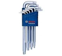 Bosch Professional Set 9 Llaves Allen Tipo Torx En Forma De L (10-50) S2, Acabado Cromado/pulido, Empuñadura Cómoda, Soporte Azul