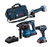 Bosch Professional 3 Juego de herramientas - Taladro sin cable GSR 18V-55 + Amoladora GWS 18V-7 + Martillo perforador GBH 18V-22 18V 4.0Ah Li-Ion 0615A50035