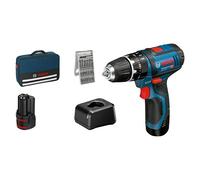 Bosch Professional Taladro atornillador percutor de batería GSB 12V-15 (12 V, 2 baterías, 2 Ah, 30 Nm, 2 baterías + cargador + juego de puntas +...