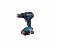 Bosch Professional GSB 18V-55 - Taladro percutor a batería (2 baterías x 2.0 Ah, 18V, 55 Nm, en L-Case), Azul, 2x2.0Ah batería plus cargador