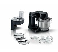 Bosch Robot de cocina MUM Serie 2 MUMS2EB01, cuenco de acero inoxidable de 3,8 L, agitador planetario, gancho para amasar, batidor, batidor de acero inoxidable, 3 discos, 700 W, negro