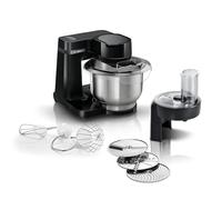 Bosch Robot de cocina MUM Serie 2 MUMS2EB01, cuenco de acero inoxidable de 3,8 L, agitador planetario, gancho para amasar, batidor, batidor de acero inoxidable, 3 discos, 700 W, negro