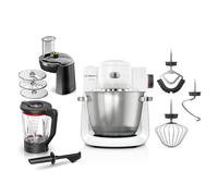 Bosch - Robot de Cocina, Serie 6, 1600W, Amasado Planetario 3D, Set de Pastelería, Triturador, Batidora de vaso ThermoSafe, Blanco, MUMS6EW22