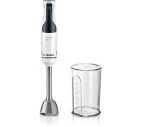 Bosch - Batidora de mano ErgoMaster Serie 4, 600 W, Control de velocidad dinámico, QuattroBlade, Vaso mezclador incluido, Blanco, MSM4W210