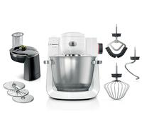 Bosch Serie 6 MUMS6EW13D - Robot de cocina (7 velocidades, cuenco de 5,5 L, triturador, 3 discos, gancho para amasar, escoba de silicona, apto para lavavajillas, 1600 W), color plateado y blanco