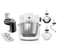 Bosch Serie 6 MUMS6EW13D - Robot de cocina (7 velocidades, cuenco de 5,5 L, triturador, 3 discos, gancho para amasar, escoba de silicona, apto para lavavajillas, 1600 W), color plateado y blanco