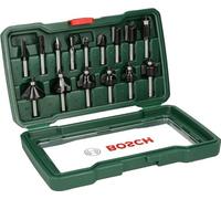 Bosch Set de 15 fresas de metal duro para madera, vástago de 8 mm, accesorios para fresadora