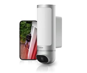 Bosch Smart Home Cámara Exterior II, cámara vigilancia Exterior, cámara IP, resolución 1080p Full-HD con Sirena integrada y lámpara de diseño, Compatible con Amazon Alexa, Plateada