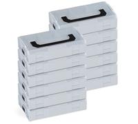 Bosch Sortimo L-BOXX Mini Set de 12 - Tapa transparente en gris claro | Cajas de herramientas portátiles robustas para piezas pequeñas | Sistema de clic, apilable, apto para alimentos | Ideal para