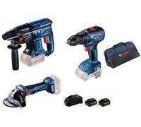 Bosch Taladro percutor inalámbrico profesional GBH 180-LI SDS Plus y destornillador inalámbrico GSR 18V-50 GWS 180-LI (2 x 5.0 Ah, cajón)