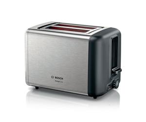 Bosch - Tostadora, DesignLine, 2 rebanadas, calentamiento, descongelación, calentador de panecillos plegable, HighLift, apagado automático, acero inoxidable, TAT3P420