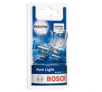 Bosch W21/5W Pure Light, Lámparas Halógenas para Faro Delantero, 12 V 21/5 W, Calidad Original - Casquillo Tipo W3x16q - Recambio de Luz para Coche, Paquete de 2 Lámparas
