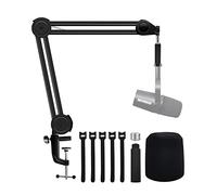 Boseen Soporte de brazo para micrófono con filtro pop para Shure MV7, soporte de micrófono de tijera de suspensión ajustable resistente con parabrisas de espuma de micrófono y tubo de extensión