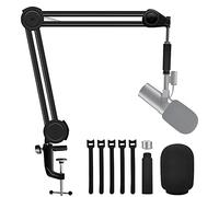 Boseen Soporte de brazo para micrófono, soporte de suspensión ajustable con tubo de extensión y parabrisas de espuma, compatible con Shure SM7B