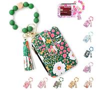 BOSENIYU Cartera con cuentas bohemias, llavero decorado con borlas y cuentas de estilo bohemio para mujer con patrón de flores., Verde, 8.5*12cm/3.35*4.7in, Decoración artística