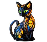 BOSENIYU Lámpara de resina con forma de gato, vidriera retro con diseño de gato, luz nocturna de mesa (A)