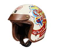 BOSERMEM Casco De Moto Retro, Casco Abierto Certificado ECE 22.06. El Forro Es Ventilado y Transpirable. Adecuado para Motocicletas, Cruceros, Scooters y Ciclomotores(Rompecabezas Beige, L=57-58cm)