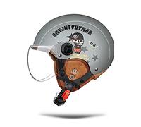 BOSERMEM Cascos De Motocicleta para Hombres y Mujeres, Cascos De Ciclomotor con Visera Reflectante, Que Protege La Seguridad Vial De Los Usuarios(Pirata Gris Mate, Lente Transparente)