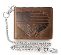 boshiho Cartera de carbono para hombre - Cartera de piel negra Boss con cadena tarjetero con protección RFID, 13 compartimentos, monedero y diseño delgado de fibra de carbono, Bandera de piel marrón