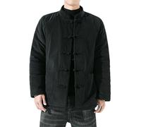 BoShiNuo Chaqueta acolchada de algodón cálido y grueso estilo chino, estilo retro, chaqueta de pana para hombre, Negro, M