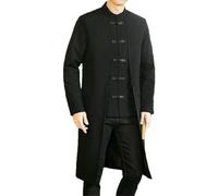 BoShiNuo Chaqueta cortavientos larga estilo chino para hombre, ropa oriental, hip hop, chaqueta de mandarina china, Negro_a, M