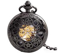BOSHIYA Reloj de bolsillo mecánico con cadenas Steampunk Vintage esqueleto negro Dial números romanos, CL-Negro