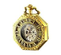 BOSHIYA Reloj de bolsillo mecánico luminoso Steampunk vintage reloj de bolsillo con cadenas/cuerda manual/esqueleto negro/esfera números romanos, Máquina octágono - Oro, 47, Retro