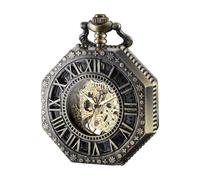 BOSHIYA Reloj de bolsillo mecánico vintage para hombre, luminoso, steampunk, con cadena, esfera de esqueleto negro, números romanos, regalo para el día del padre, Octágono-Bronce
