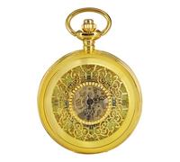 BOSHIYA Reloj de bolsillo mecánico vintage para hombre, luminoso, steampunk, con cadena, esfera de esqueleto negro, números romanos, regalo para el día del padre, US-Golden Machines-12-ZT, Retro