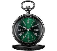BOSHIYA Reloj de bolsillo para hombre vintage con cadena Único Azul/Verde Números Romanos Dial Analógico Cuarzo Reloj de Bolsillo para Hombres Negro/Plata, Black Shell Green Dial, Vintage