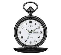 BOSHIYA Relojes de bolsillo de cuarzo suave para hombre, esfera luminosa digital árabe clásica y fecha, reloj de bolsillo con cadena, regalo de Navidad, graduación, cumpleaños, Negro liso