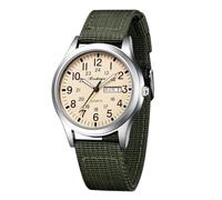 BOSHIYA Relojes militares para hombre, deportivos, impermeables, para campo táctico, luminoso, analógico, de cuarzo, pantalla de 12/24 horas, Plata y verde (fecha de día)