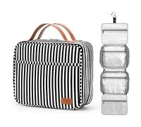 BosiduBolsa de Aseo Colgante de Viaje, Gran Capacidad, Organizador de artículos de Aseo para Mujeres, con 4 Compartimentos y 1 Gancho Resistente, Viajes/Uso Diario, Blanco y Negro, 1.00[Set de ]