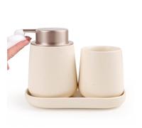 BosilunLife Juego de accesorios de baño de 3 piezas, dispensador de jabón de baño de espuma de cerámica, decoración de baño negra, dispensador de jabón de espuma y soporte para cepillo de dientes/vaso