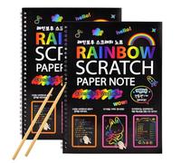 Bosiyrggrl 2 Piezas de Papel para Rascar de ArcoíRis, Libro de Arte para NiñOs, Tarjeta de Papel de Arte de ArcoíRis Negro, Libro para Rascar de NeóN con de Madera